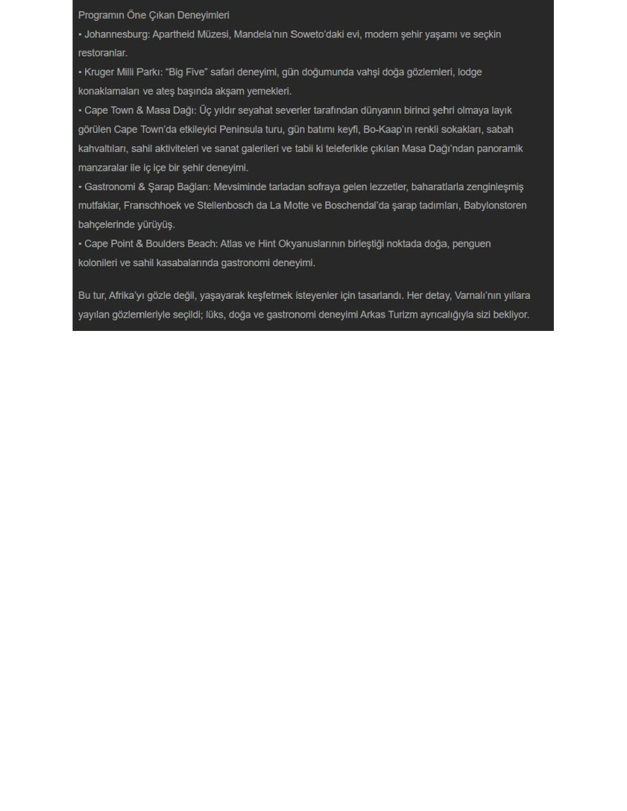 Arkas Turizm'de Güney Afrika Turları Başladı