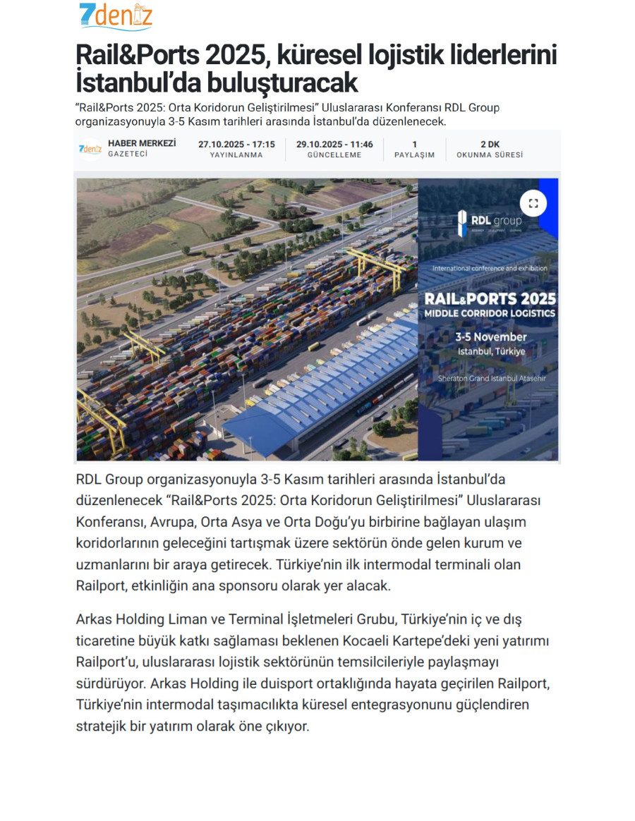 Rail&Ports 2025, Küresel Lojistik Liderlerini İstanbul’da Buluşturacak