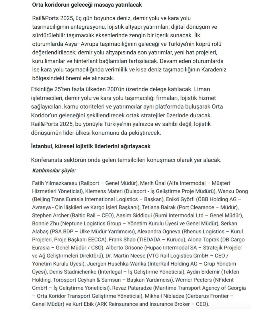 Rail&Ports 2025, Küresel Lojistik Liderlerini İstanbul’da Buluşturacak