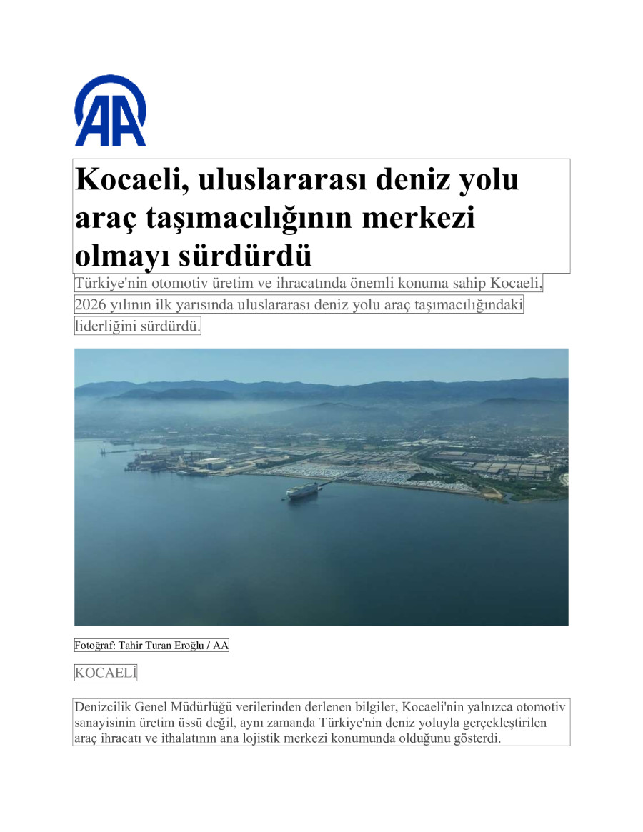 Kocaeli, Uluslararası Deniz Yolu Araç Taşımacılığının Merkezi Olmayı Sürdürdü