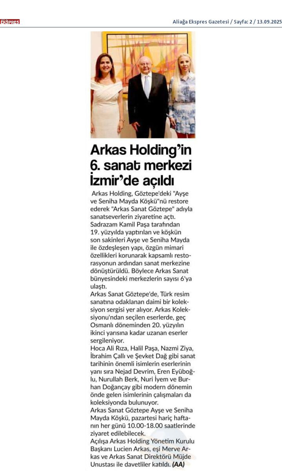 Arkas Holding'in Altıncı Sanat Merkezi İzmir'de Açıldı