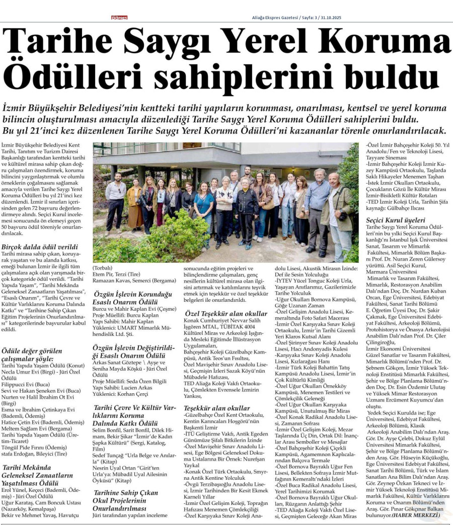 Tarihe Saygı Yerel Koruma Ödülleri Sahiplerini Buldu