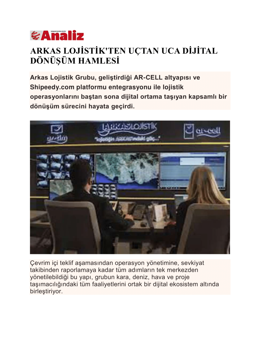Arkas Lojistik'ten Uçtan Uca Dönüşüm Hamlesi
