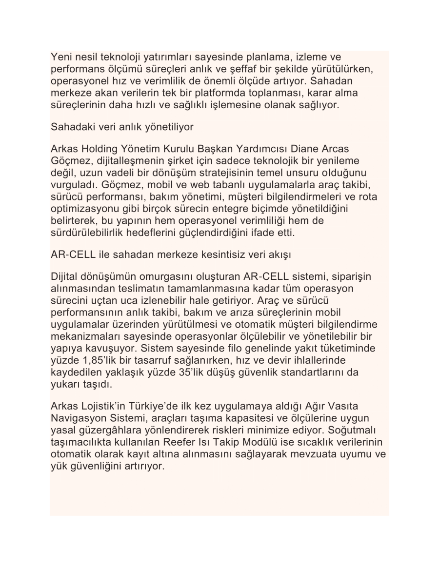 Arkas Lojistik'ten Uçtan Uca Dönüşüm Hamlesi