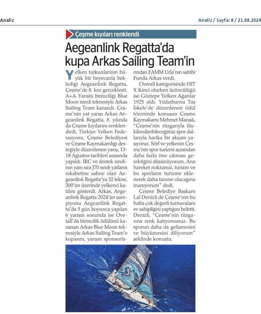 Aegeanlink Regatta'da Kupa Arkas Sailing Team'in 