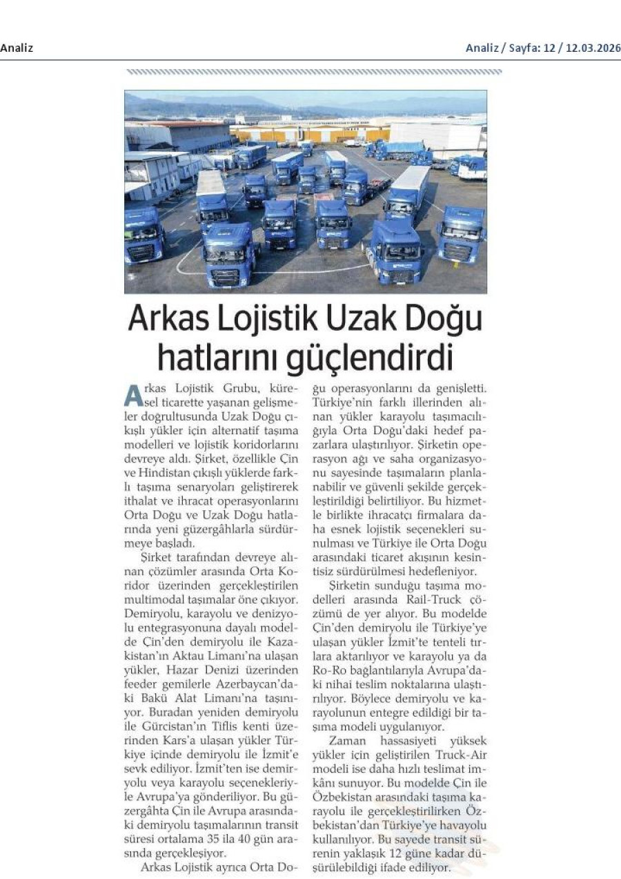 Arkas Lojistik Uzak Doğu Hatlarını Güçlendirdi