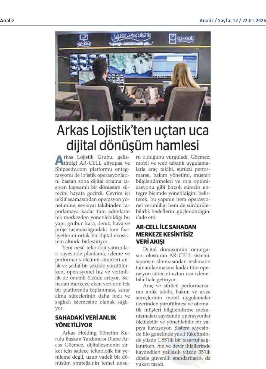 Arkas Lojistik'ten Uçtan Uca Dönüşüm Hamlesi