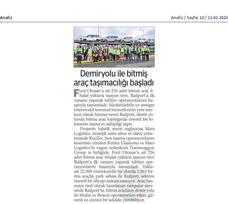 Demiryolu İle Bitmiş Araç Taşımacılığı Başladı