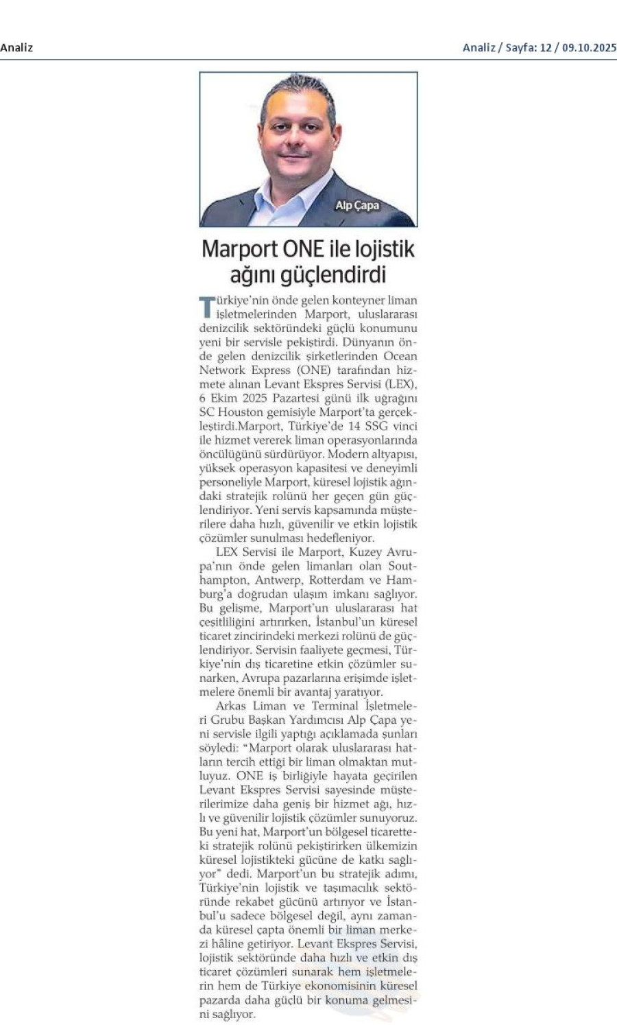 Marport ONE İle Lojistik Ağını Güçlendirdi