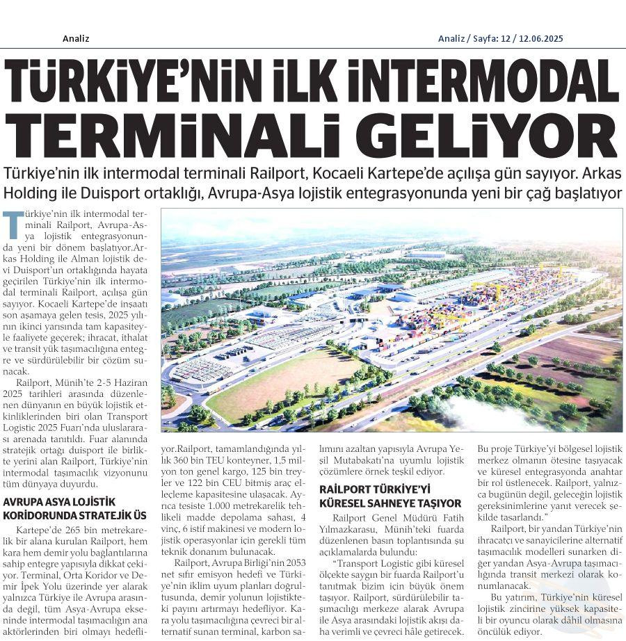 Türkiye'nin İlk İntermodal Terminali Geliyor 