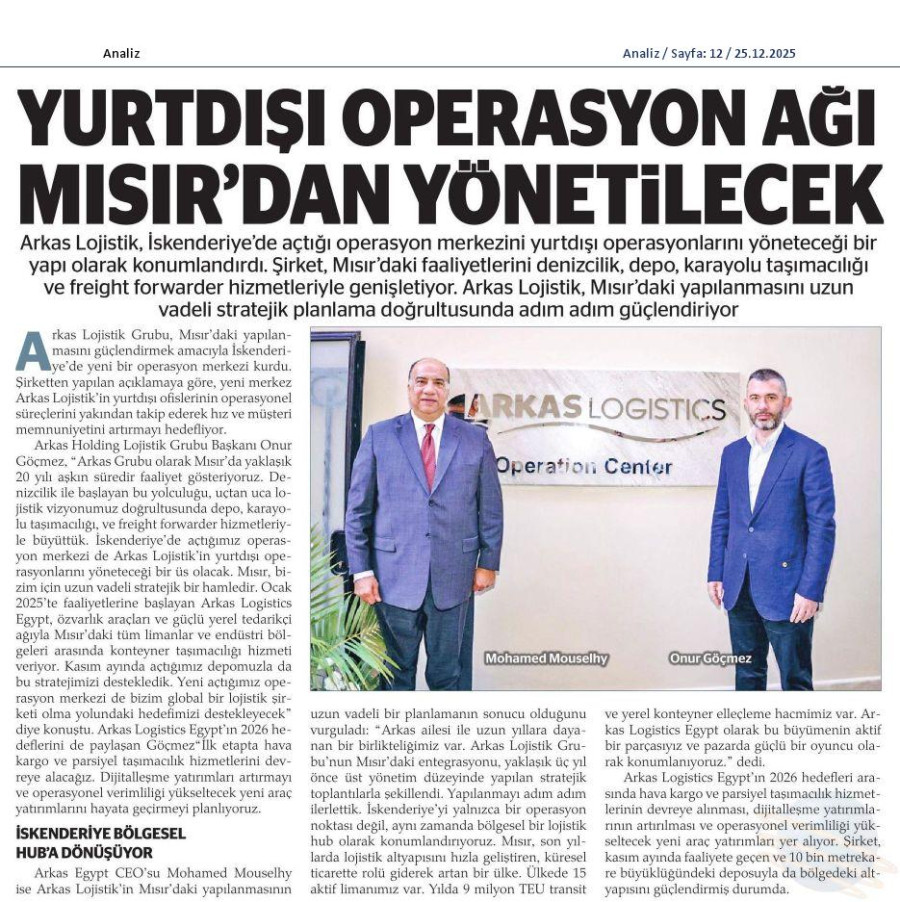 Yurtdışı Operasyon Ağı Mısır'dan Yönetilecek