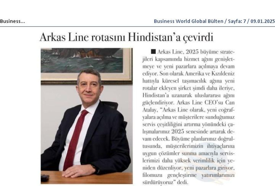 Arkas Line rotasını  Hindistan'a çevirdi 
