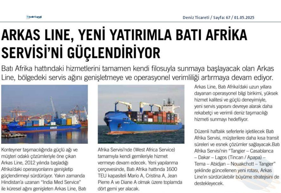 Arkas Line Yeni Yatırımla Batı Afrika Servisi'ni Güçlendiriyor 