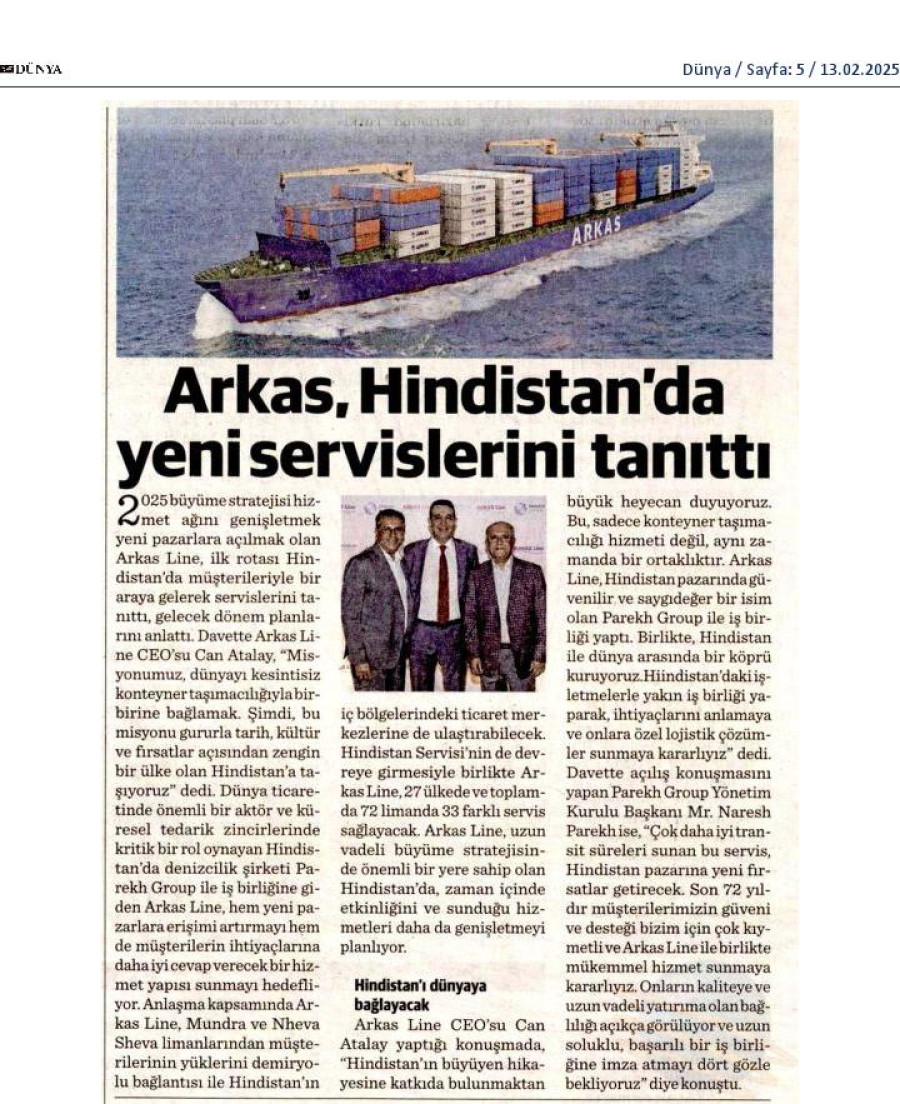 Arkas, Hindistan'da yeni servislerini tanıttı