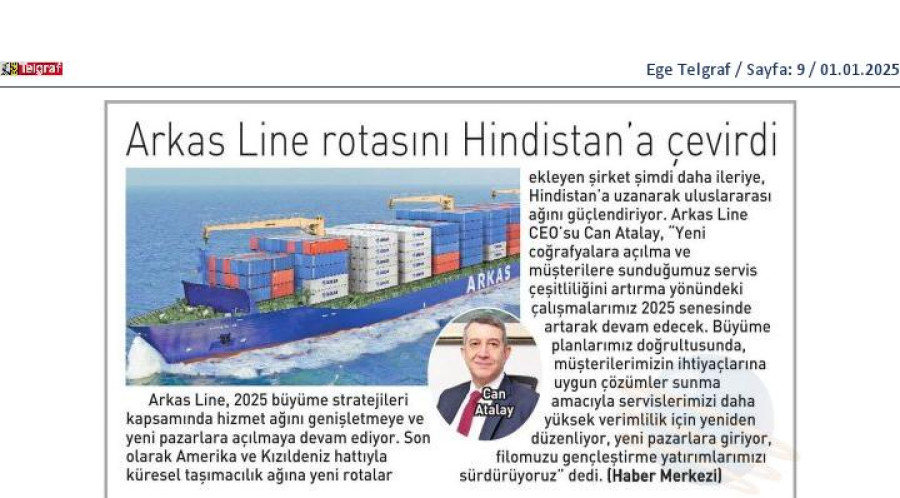 Arkas Line rotasını  Hindistan'a çevirdi 
