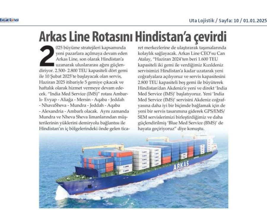 Arkas Line rotasını  Hindistan'a çevirdi 3