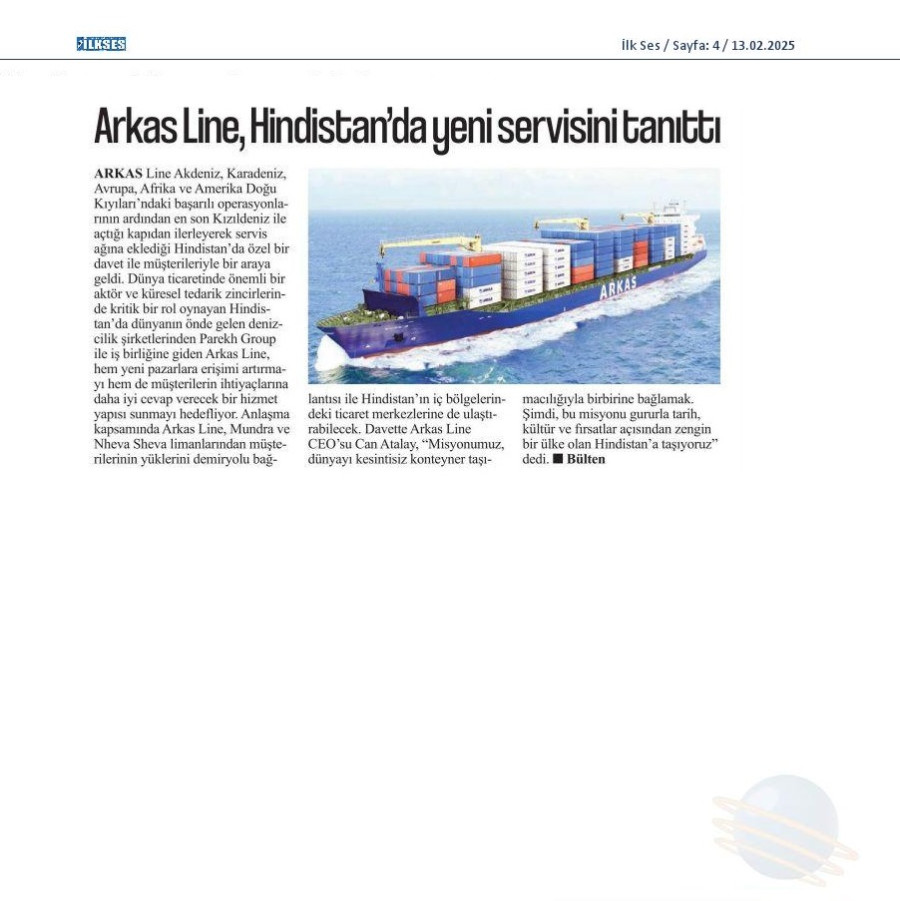 Arkas Line, Hindistan'da yeni servisini tanıttı 