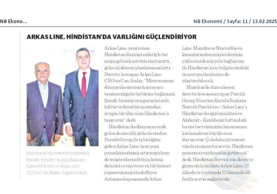 Arkas Line, Hindistan'da varlığını güçlendiriyor