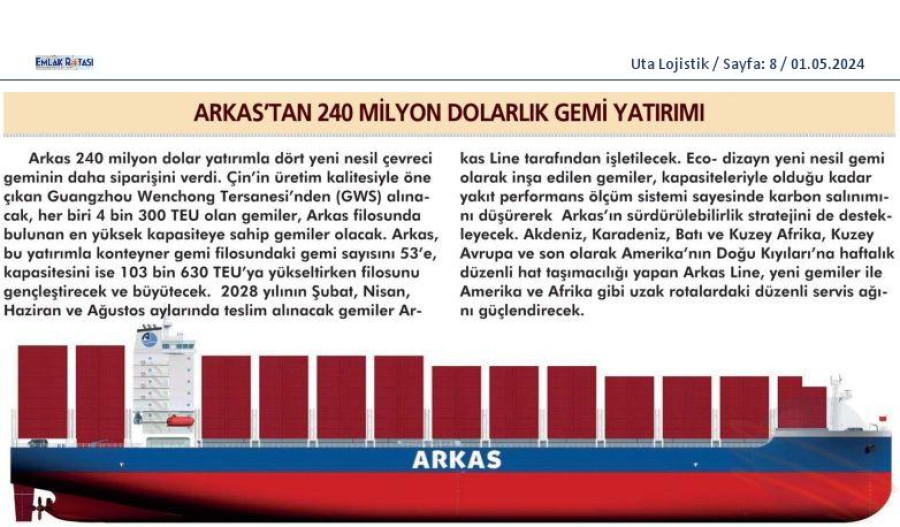 Arkas'tan 240 milyon dolarlık gemi yatırımı