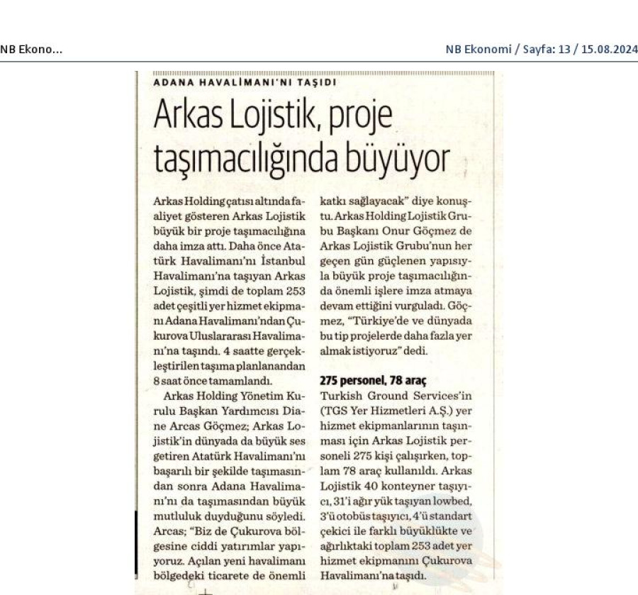 Arkas Lojistik, proje taşımacılığında büyüyor