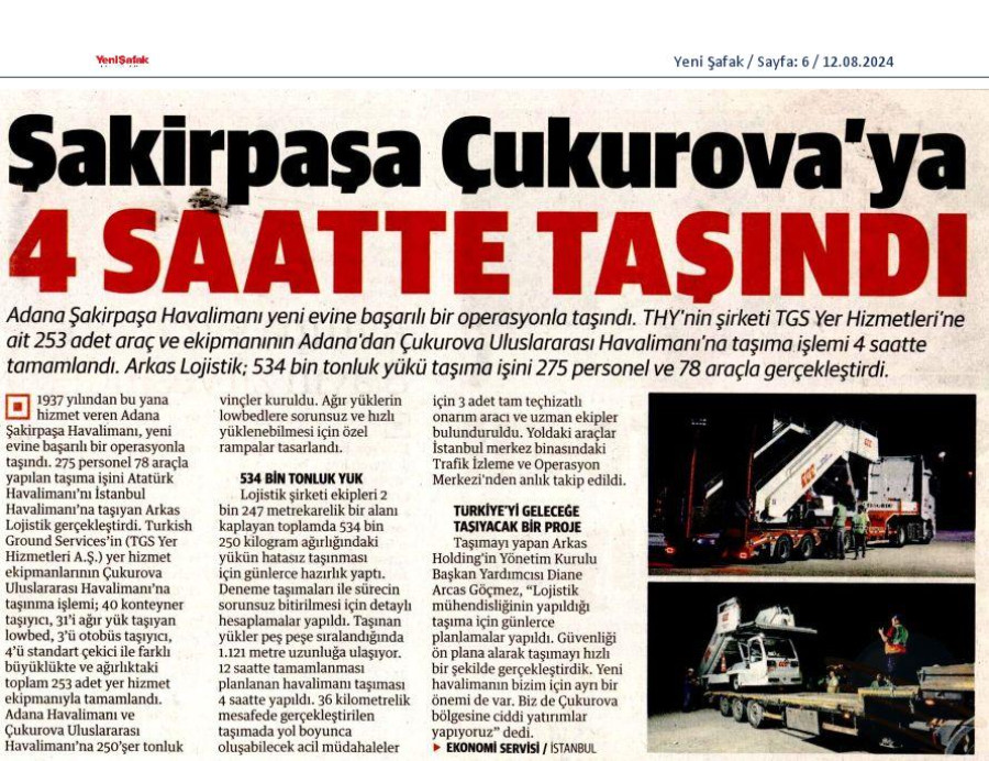 Şakirpaşa Çukurova'ya 4 saatte taşındı