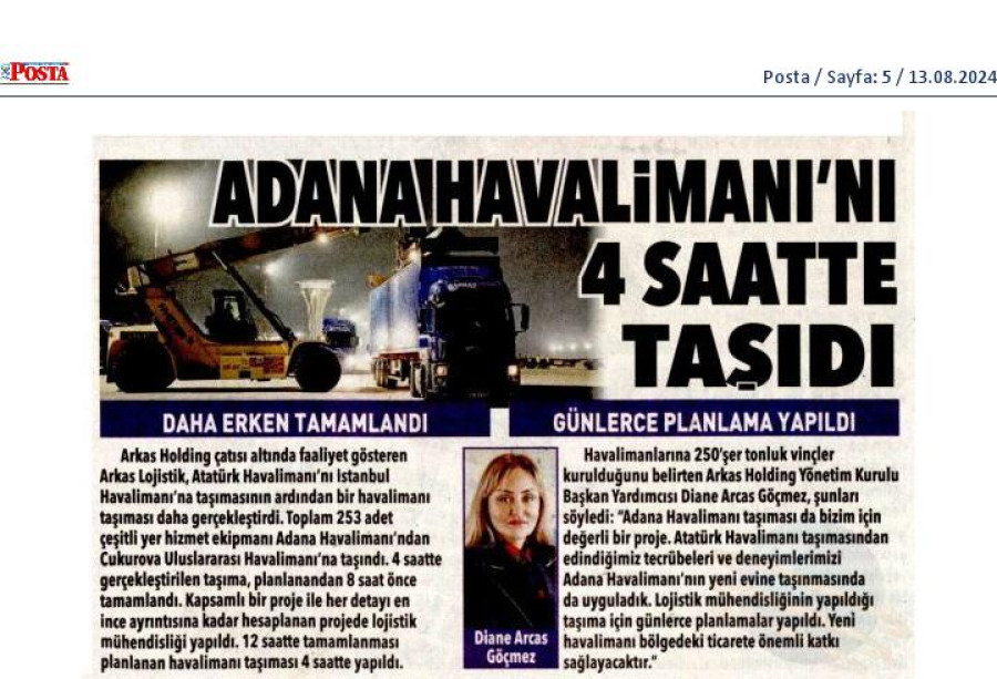 Adana Havalimanı'nı 4 saatte taşıdı