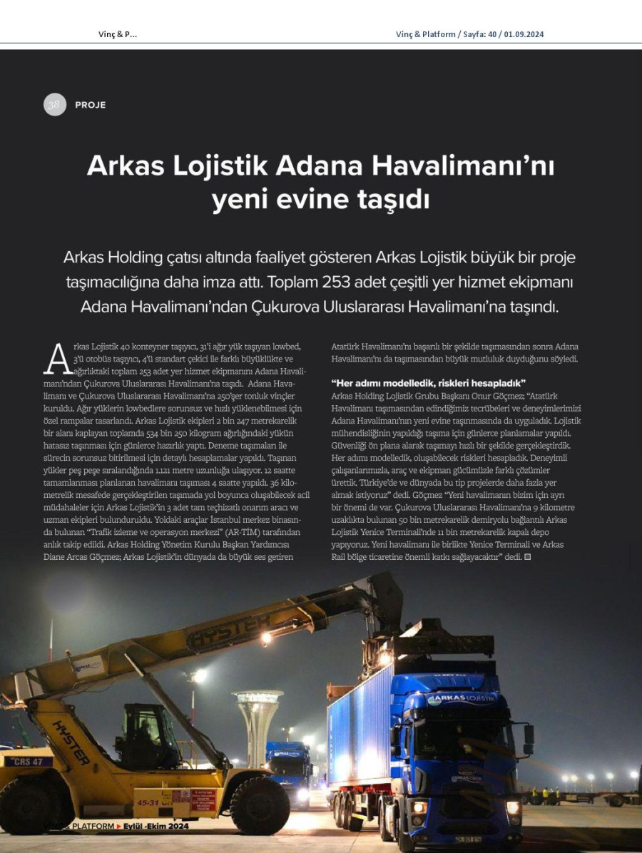 Arkas Lojistik Adana Havalimanı'nı yeni evine taşıdı