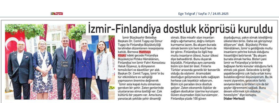 İzmir-Finlandiya Dostluk Köprüsü Kuruldu 