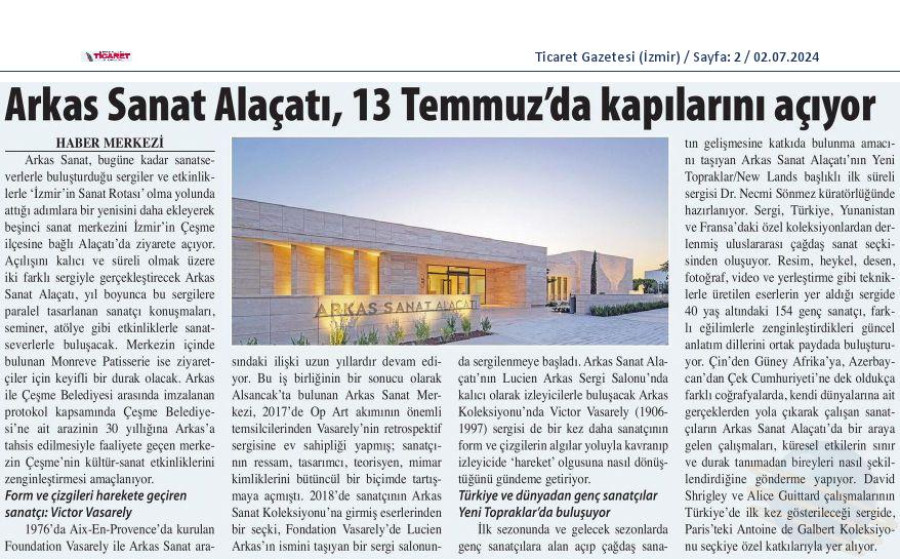 Arkas Sanat Alaçatı, 13 Temmuz'da kapılarını açıyor