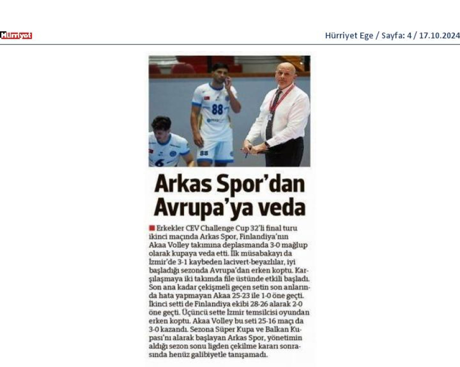 Arkas Spor'dan Avrupa'ya veda