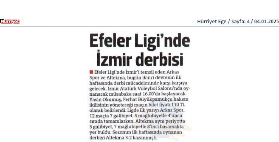 Efeler Ligi'nde İzmir derbisi