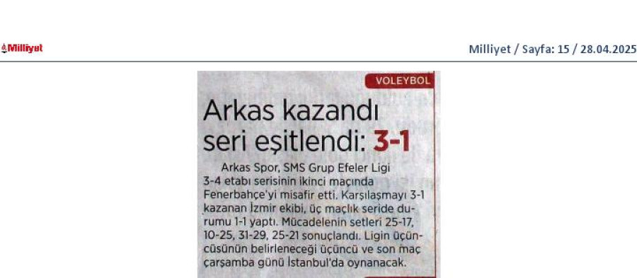 Arkas Kazandı Seri Eşitlendi 