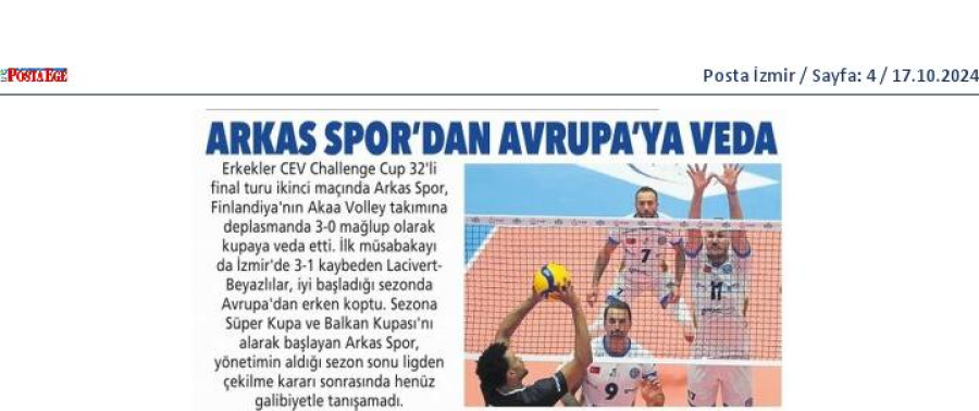 Arkas Spor'dan Avrupa'ya veda 