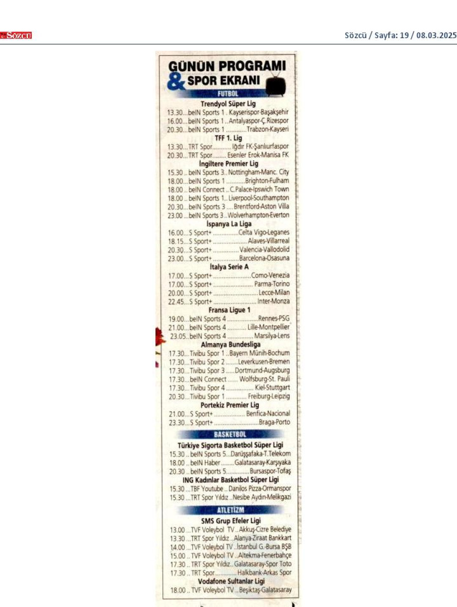 Günün Programı / Spor Ekranı