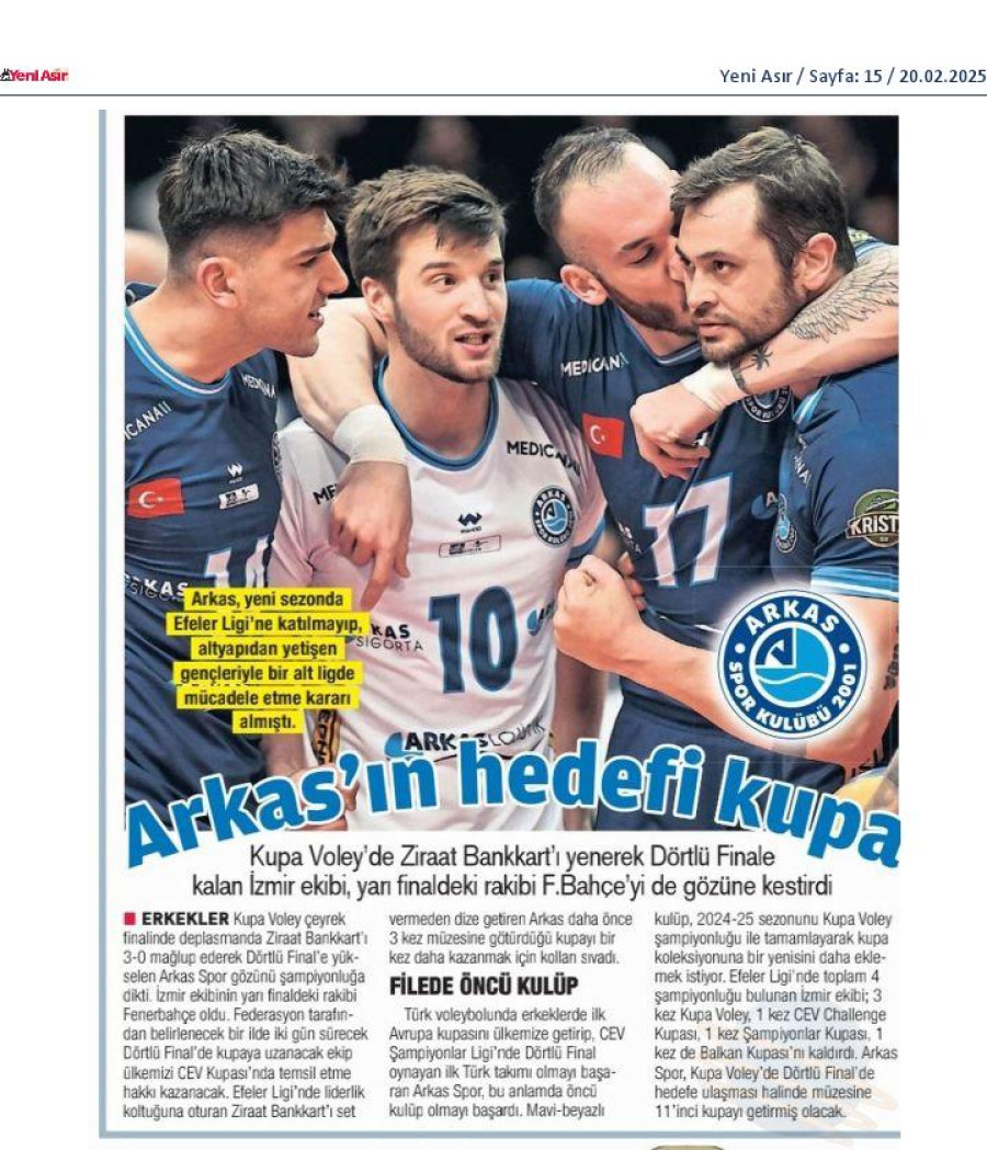 Arkas'ın hedefi kupa