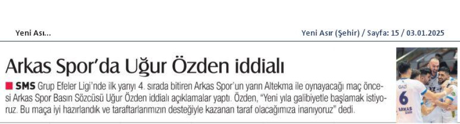 Arkas Spor'da Uğur Özden iddialı