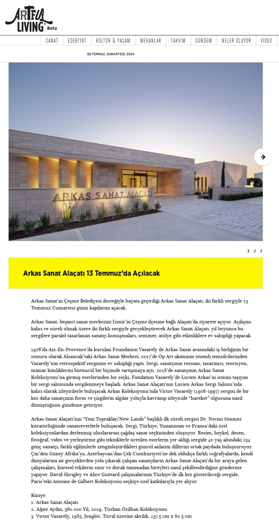 Arkas Sanat Alaçatı 13 Temmuz'da açılacak