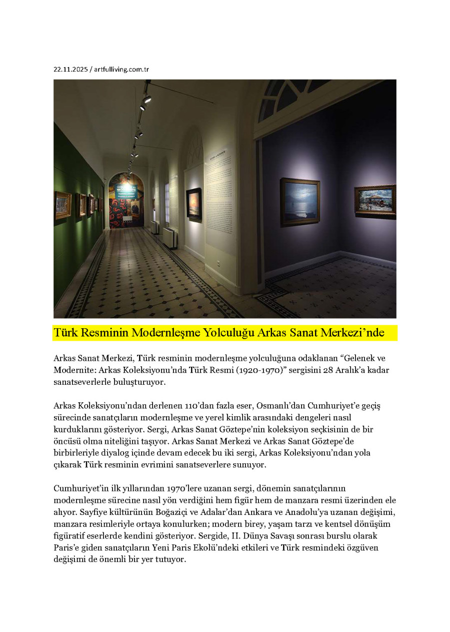 Türk Resminin Modernleşme Yolculuğu Arkas Sanat Merkezi’nde