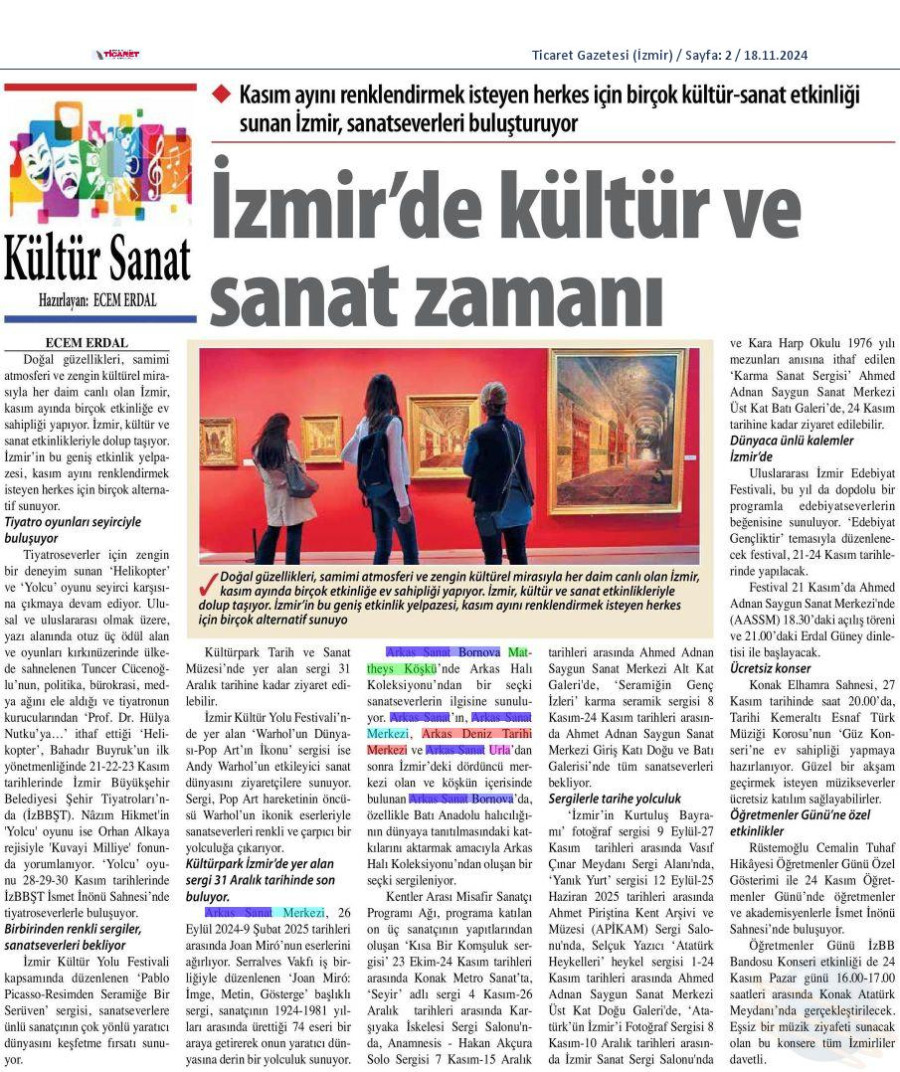 İzmir'de kültür ve sanat zamanı