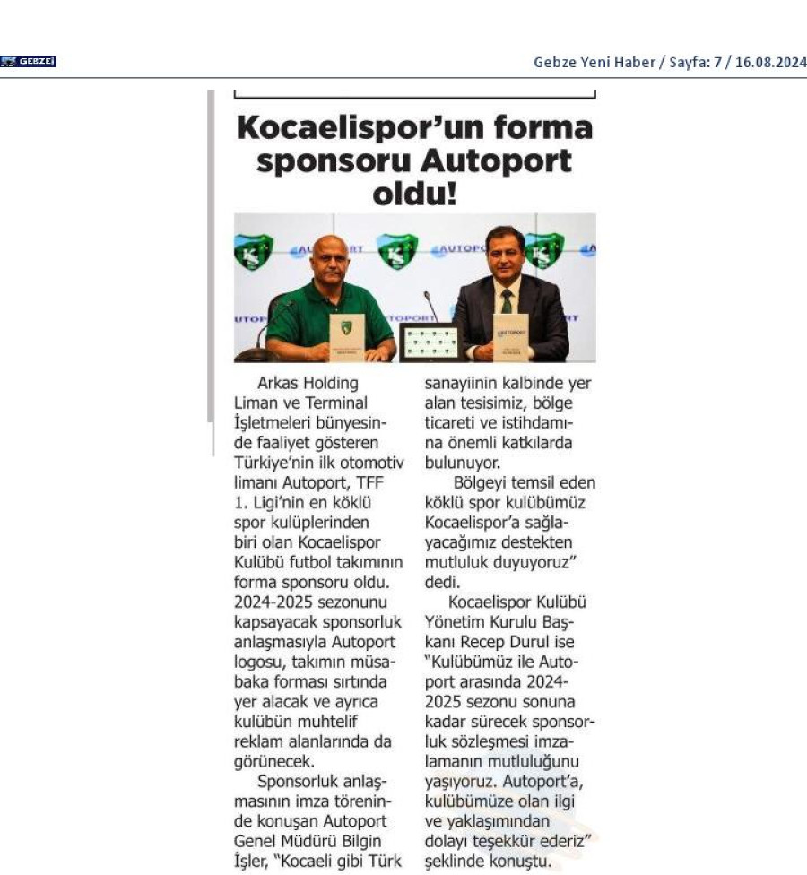 Kocaelispor'un forma sponsoru Autoport oldu!