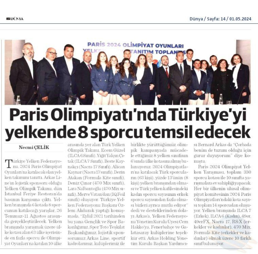 Paris Olimpiyatları'nda Türkiye'yi yelkende 8 sporcu temsil edecek