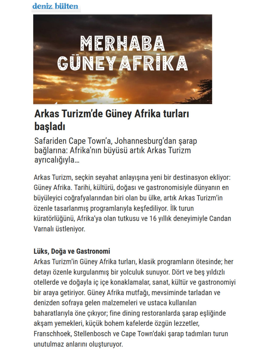 Arkas Turizm'de Güney Afrika Turları Başladı