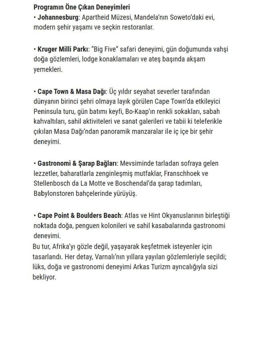 Arkas Turizm'de Güney Afrika Turları Başladı