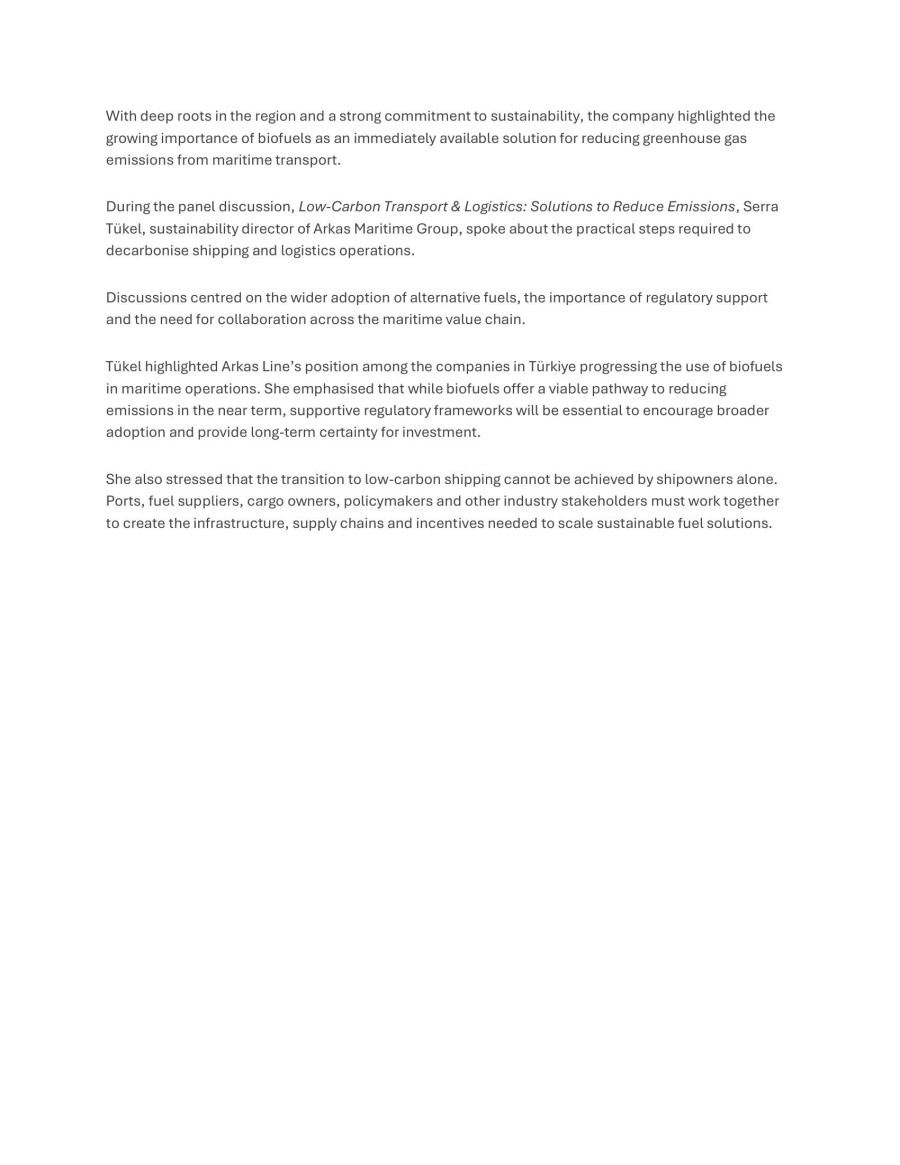 Arkas Line Champions Biofuels as Key Driver of Maritime Decarbonisation in the Mediterranean 