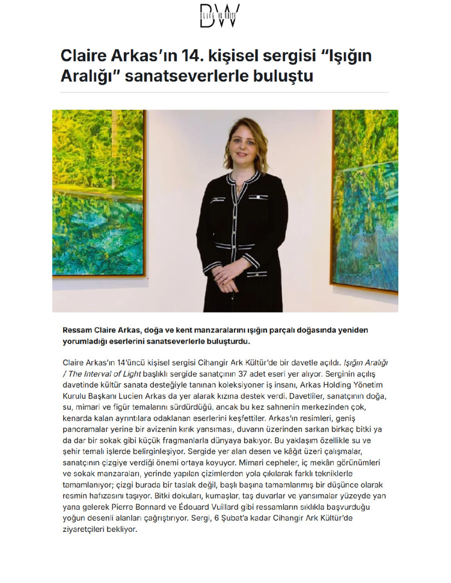 Claire Arkas’ın 14. Kişisel Sergisi “Işığın Aralığı” Sanatseverlerle Buluştu