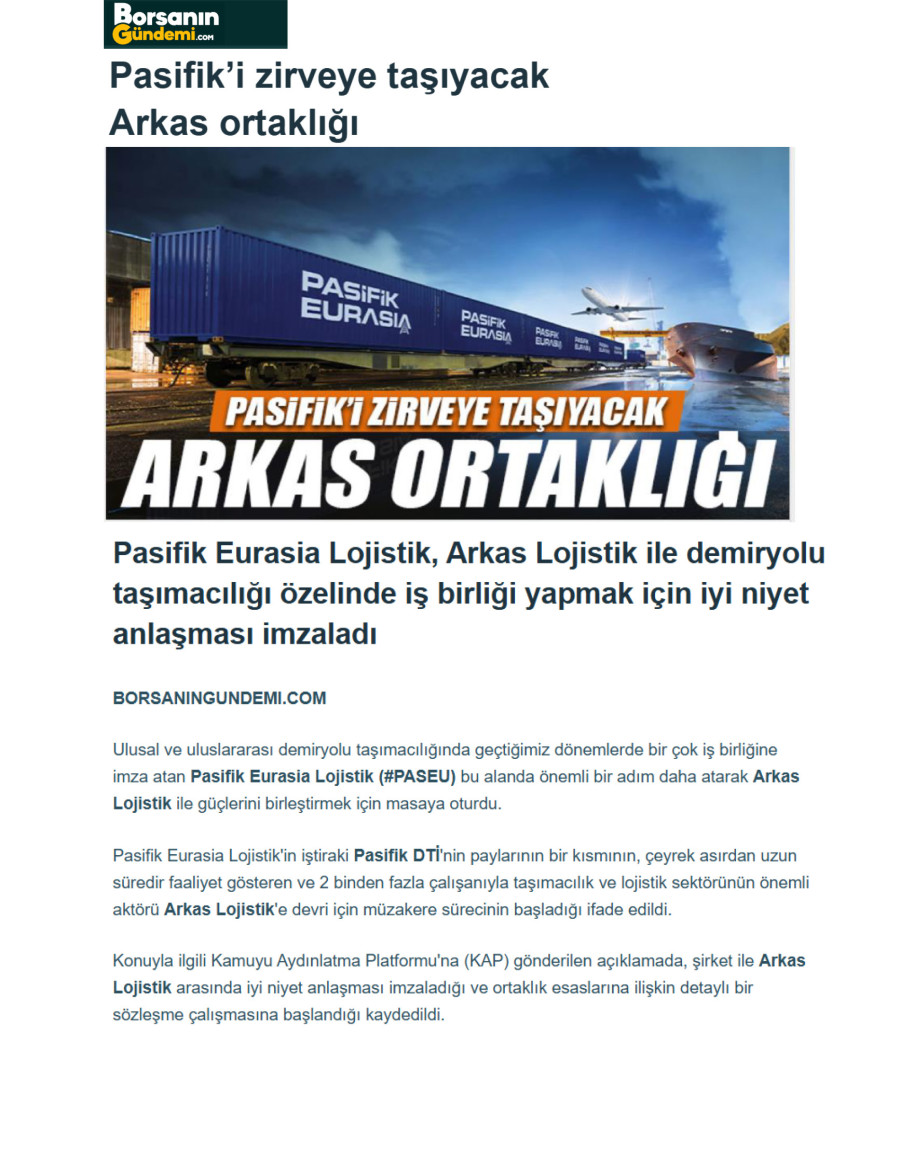 Pasifik'i Zirveye Taşıyacak Arkas Ortaklığı