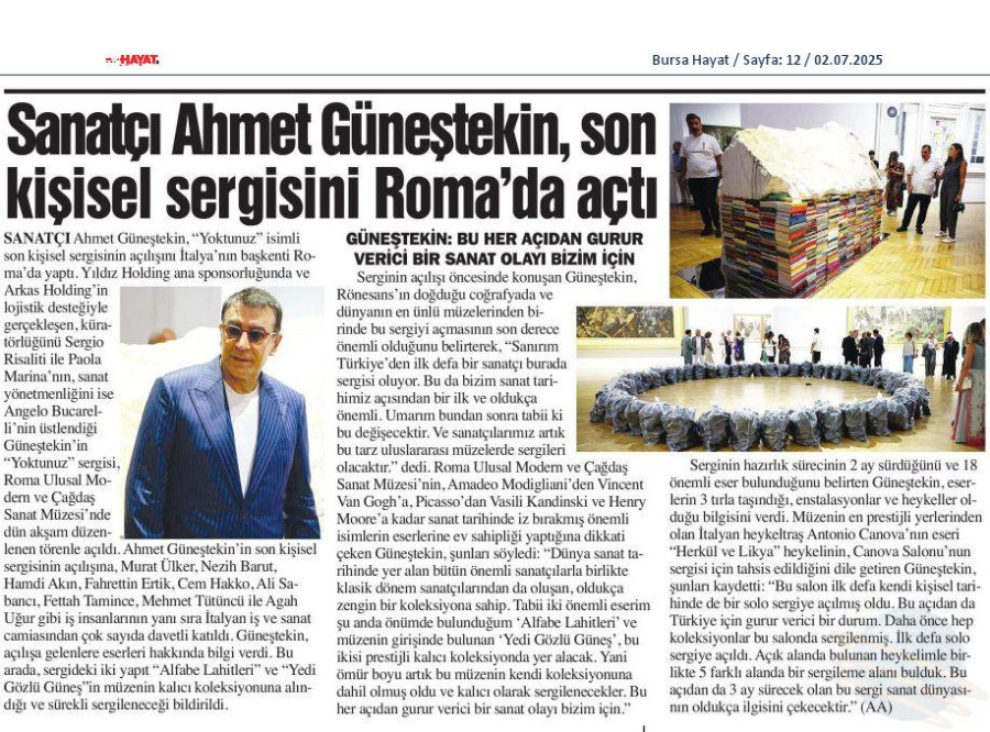 Sanatçı Ahmet Güneştekin Son Kişisel Sergisini Roma'da Açtı