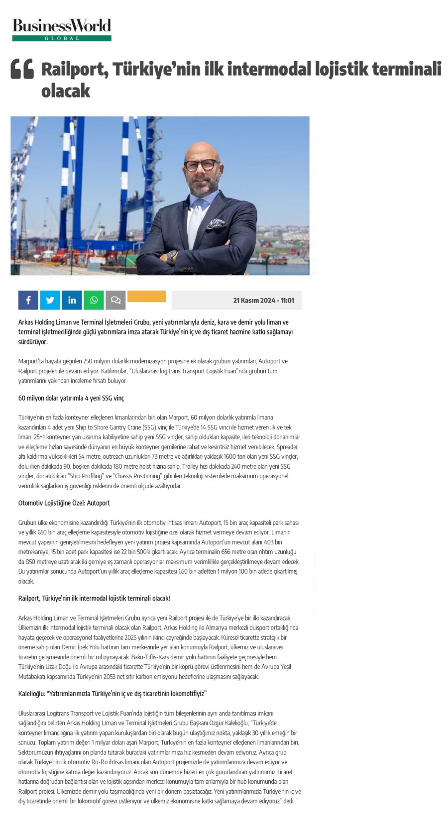 Railport, Türkiye’nin ilk intermodal lojistik terminali olacak