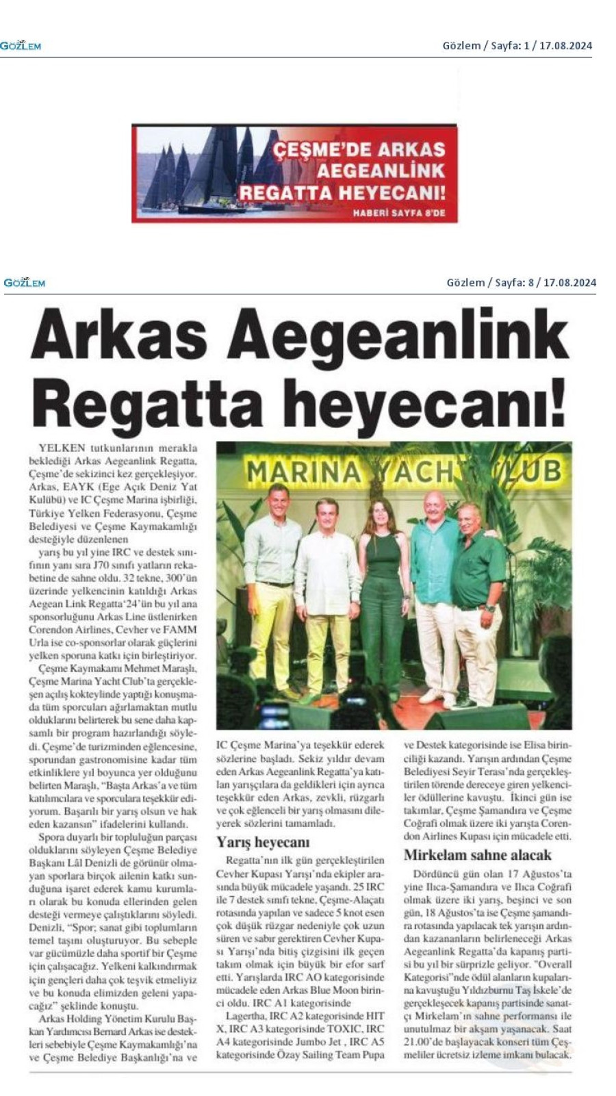 Arkas Aegeanlink Regatta heyecanı!