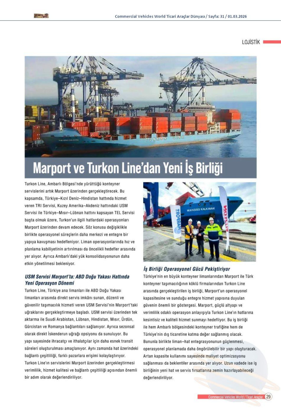 Marport ve Turkon Line'dan Yeni İş Birliği